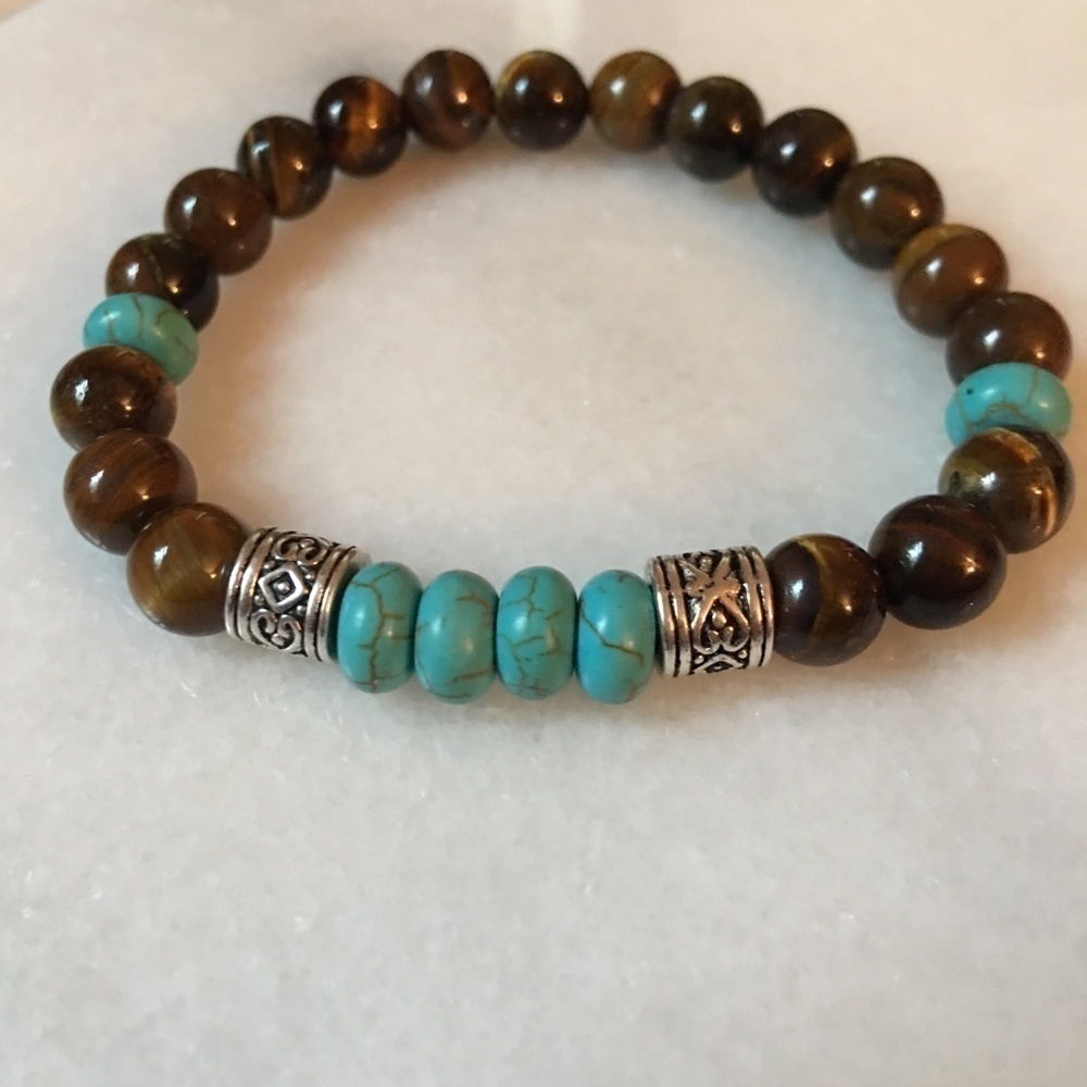🔴Brown tiger eye and turquoise howlite